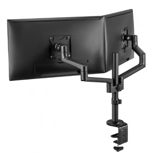 čierny stolový držiak na dva monitory
