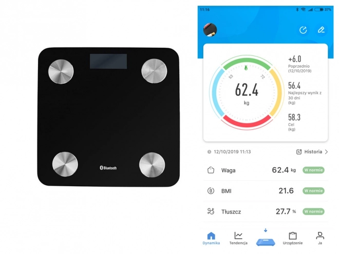 Chytrá analytická koupelnová váha s Bluetooth a aplikací OKOK