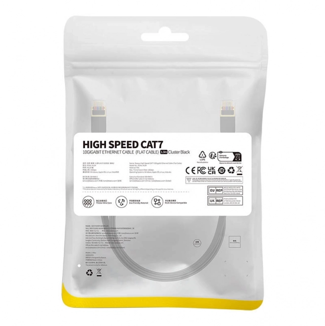 Baseus Cat 7 UTP Ethernet kábel RJ45 plochý 1,5 m čierny