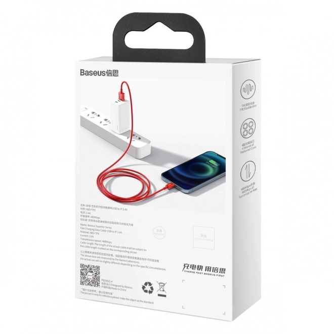 Červený USB kábel pre Apple zariadenia 2,4A 1m