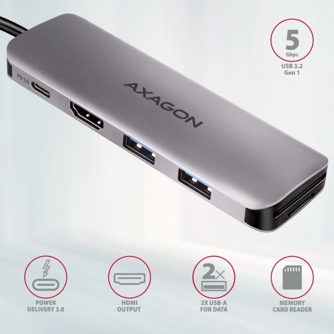 Wieloportový hub AXAGON 5v1 USB 3.2 Gen 1