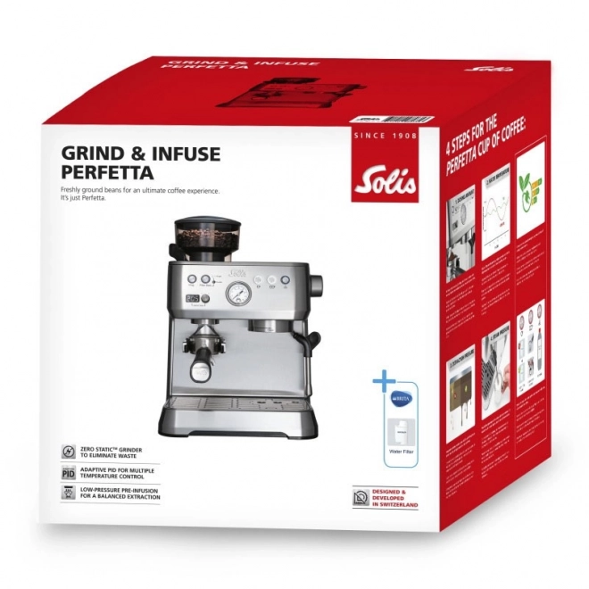 Espresso kávovar Solis Grind & Infuse Perfetta strieborný