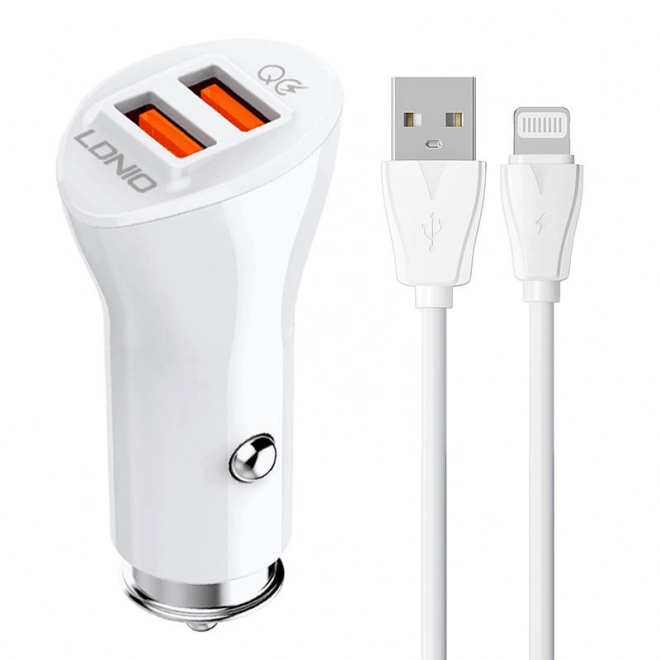 Autonabíjačka LDNIO s 2 USB portami a Lightning káblom