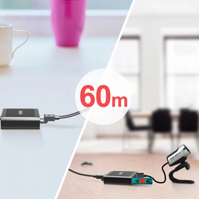 USB 2.0 predlžovač cez IP 4x USB 60m