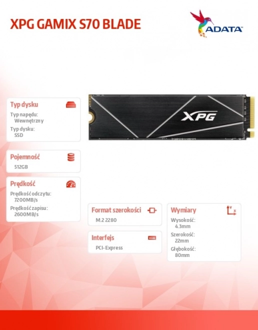 SSD XPG GAMMIX S70 Blade 512GB PCIe 4x4