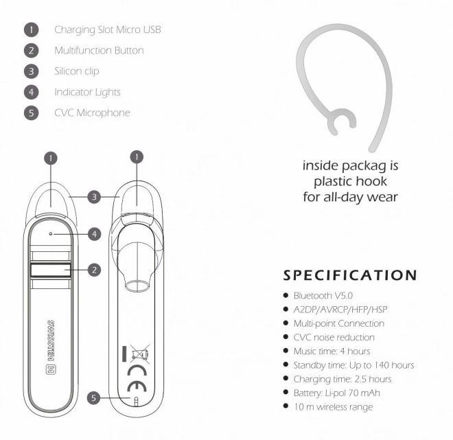 Bluetooth slúchadlá Swissten Caller biele