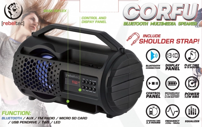 Prenosný Bluetooth reproduktor s FM rádiom Corfu