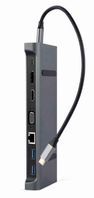 Adaptér USB-C 9v1 s HDMI, USB-C PD, VGA, DP, USBx3, Audio a LAN