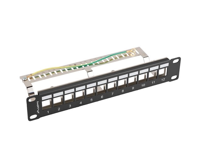 Patch panel 12 portov 1U 10 palcov s organizérom pre moduly keystone čierna