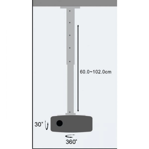 Stropné rameno na projektor nastaviteľné 60-102 cm, strieborné