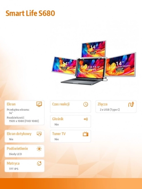 Prenosný monitor Smart Life S680, 14 palcov
