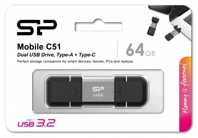 Pendrive C51 s 64 GB, USB-A a USB-C