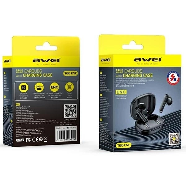 Bezdrôtové stereo slúchadlá Awei T66 TWS čierne
