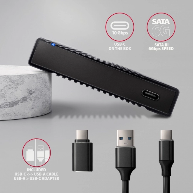 Hliníkové puzdro pre externé disky USB3.2 Gen 2 - SATA 6G 2.5" SSD/HDD