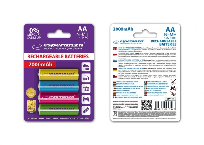 Akumulátory AA 2000mAh mix farieb - 4 ks