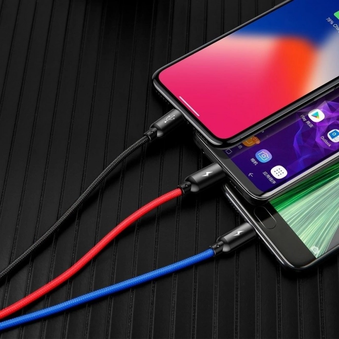 Baseus Univerzálny 3v1 Nabíjací Kábel USB C/Lightning/Micro - Čierny