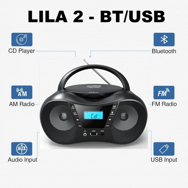 Prenosný CD prehrávač s USB/BT strieborný