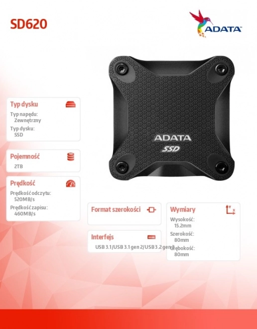 Externý SSD disk ADATA SD620 2TB USB 3.2 Gen2