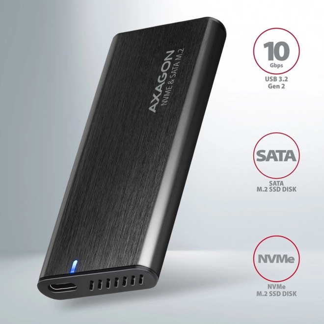 Externá hliníková bezskrutková skrinka AXAGON s USB-C 3.2 Gen 2 pre M.2 NVMe / SATA SSD