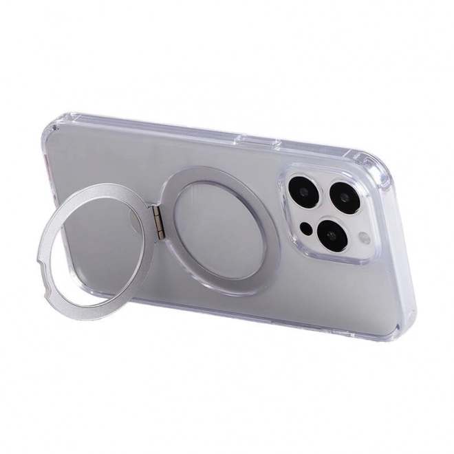 Magnetické ochranné puzdro s držiakom pre iPhone 15 Pro Max (priehľadné)