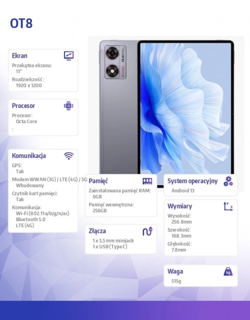 Tablet OT8 4G 11 palcový 6/256GB šedý