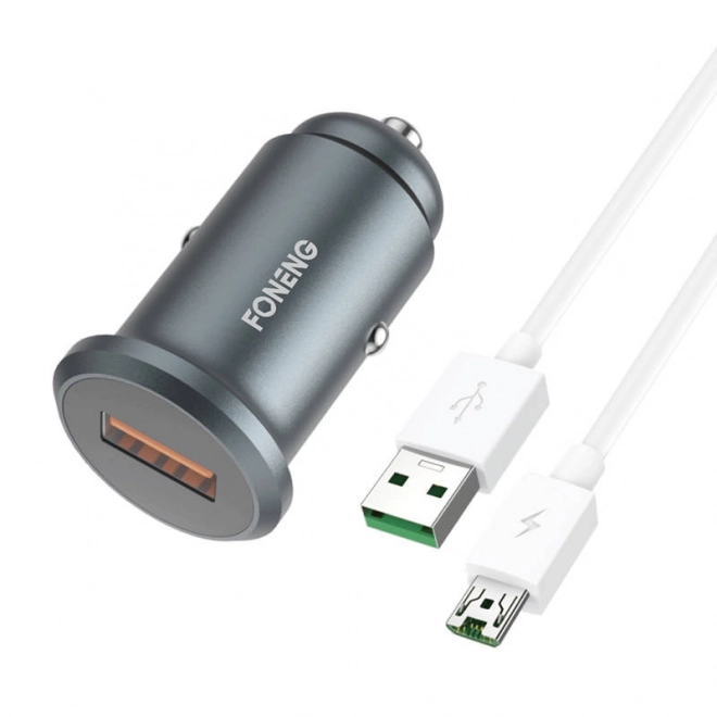 Nabíjačka do auta Foneng C15 USB 4A s micro USB káblom šedá