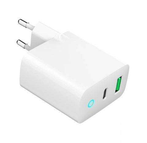 USB nabíjačka s LED 20W PD QC3.0 biela