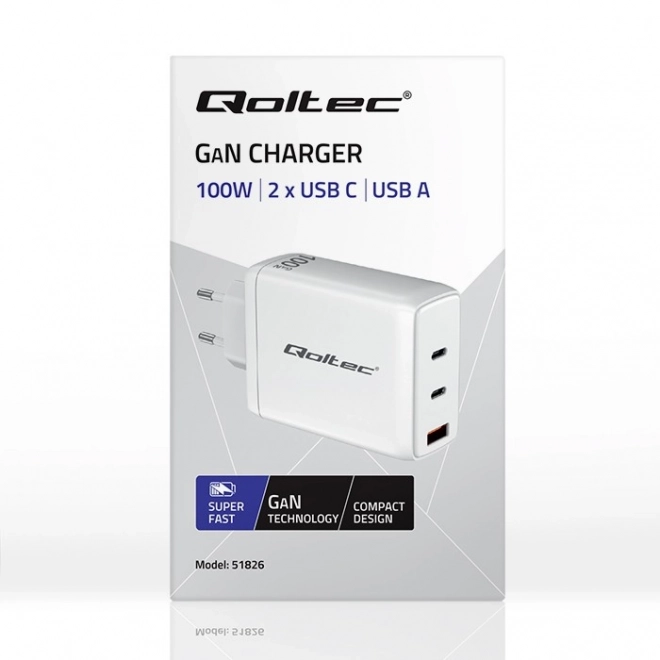 Rýchlonabíjačka 100W GaN s 2x USB-C PD a 1x USB QC 3.0 v bielej farbe