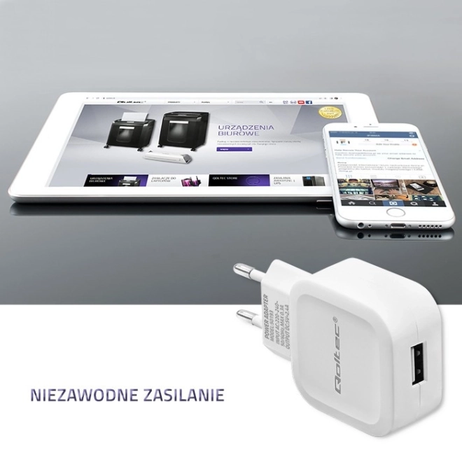 Sieťová nabíjačka Qoltec 12W USB biela