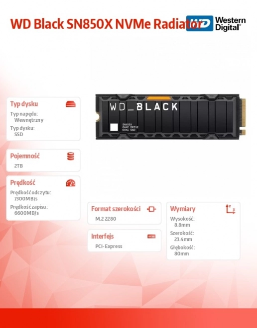 SSD Disk WD Black 2TB SN850X NVMe M.2 PCIe s chladičom