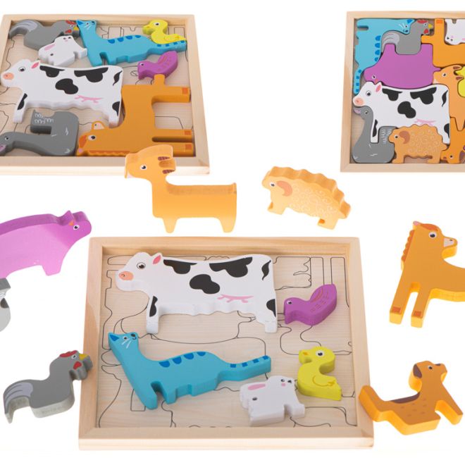 Drevené puzzle tvarov zvieratiek