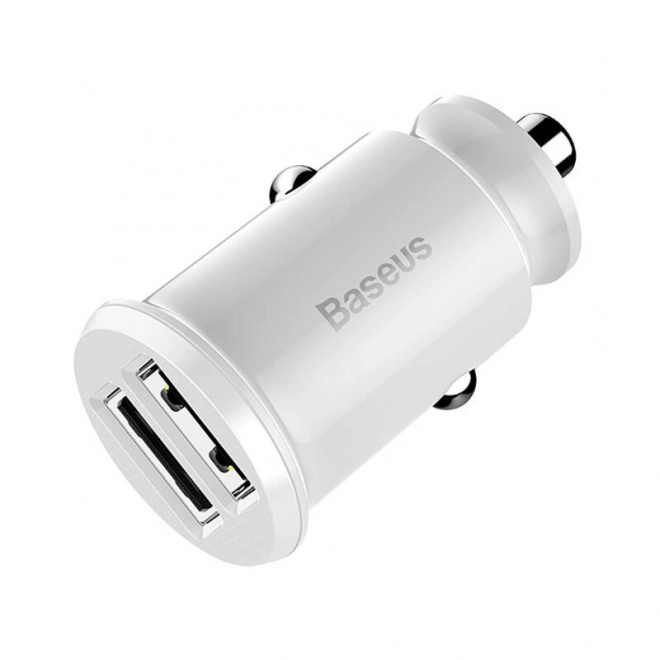 Mini duálna autonabíjačka Baseus, 2x USB, 15W, biela