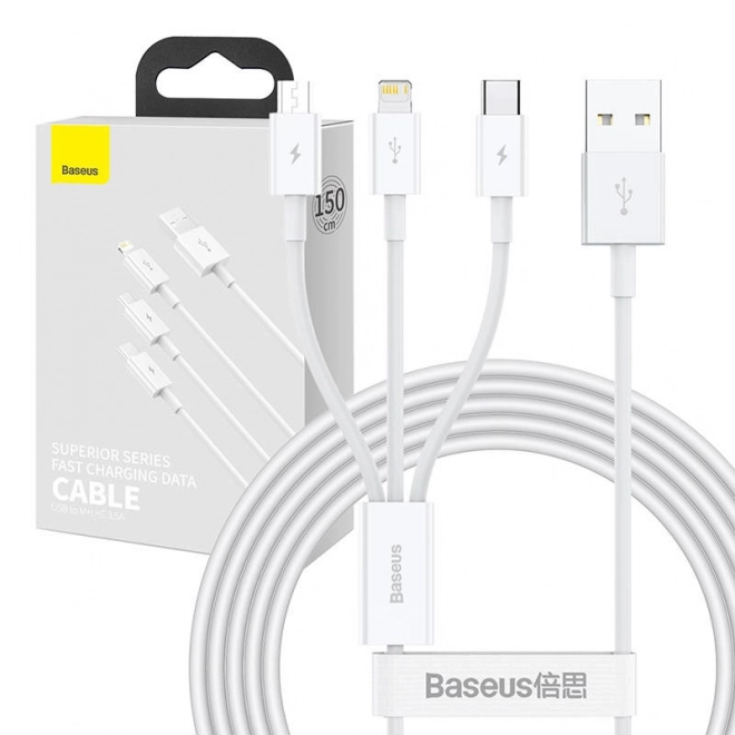 Kabel USB 3v1 Baseus Superior serija USB na micro USB / USB-C / Lightning 3,5 A 1,2 m Biela