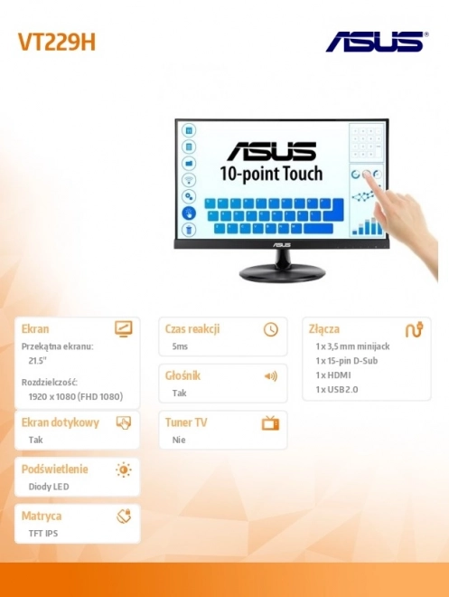 Monitor 21,5 palca FHD IPS Dotykový 10P HDMI D-SUB USB Reproduktor