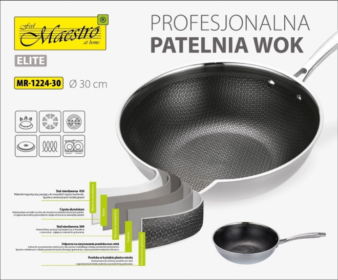 Profesionálna wok panvica Maestro 30 cm