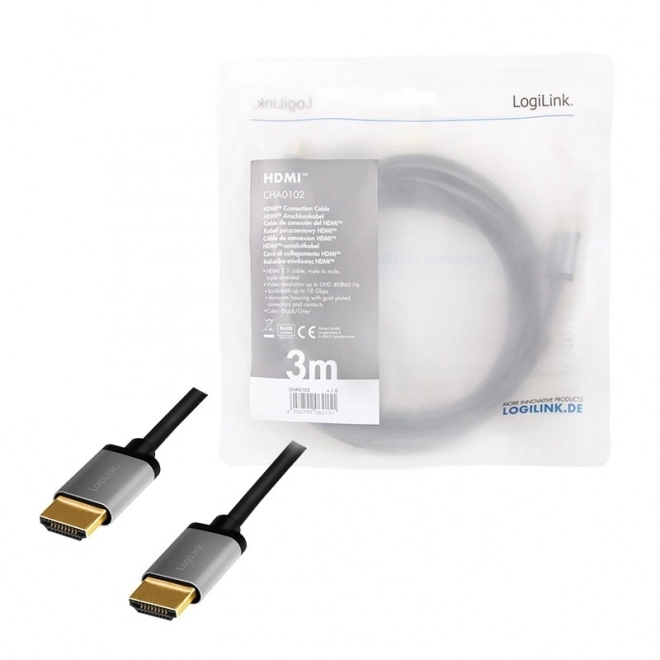 HDMI kábel 4K 60Hz hliníkový 3m čierny