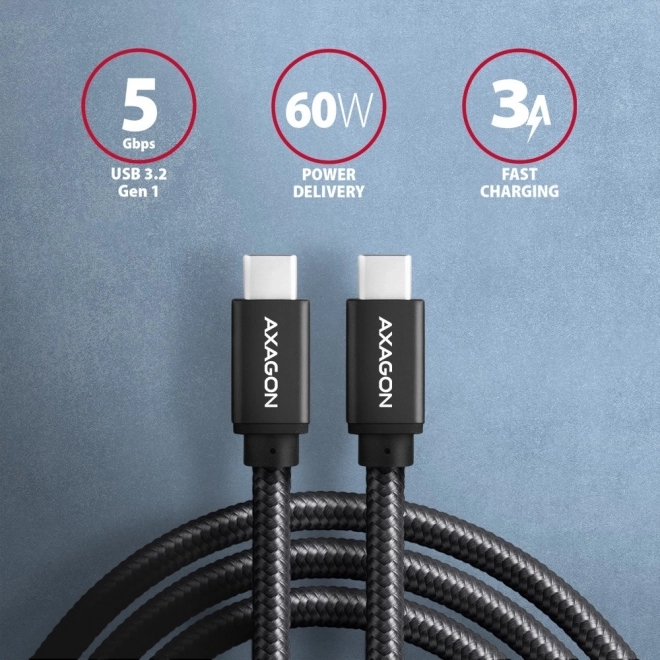 Kábel USB-C na USB-C 3m, Power Delivery 60W, ohybný pletený
