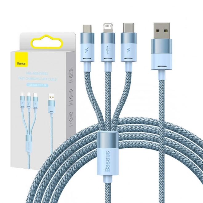 Kábel USB 3v1 Baseus StarSpeed, USB-C + Micro + Lightning 3,5A, 1,2 m (modrý)