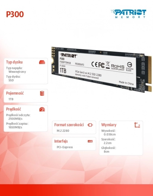 SSD disk P300 1TB M.2 PCIe Gen 3 x4