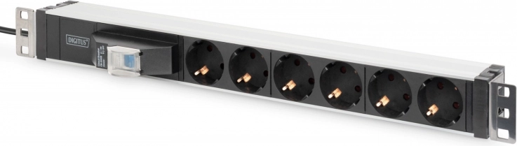 Racková PDU lišta pre 19'' rack DIGITUS, 6× Schuko, 2 m kábel, istič, hliníkový profil