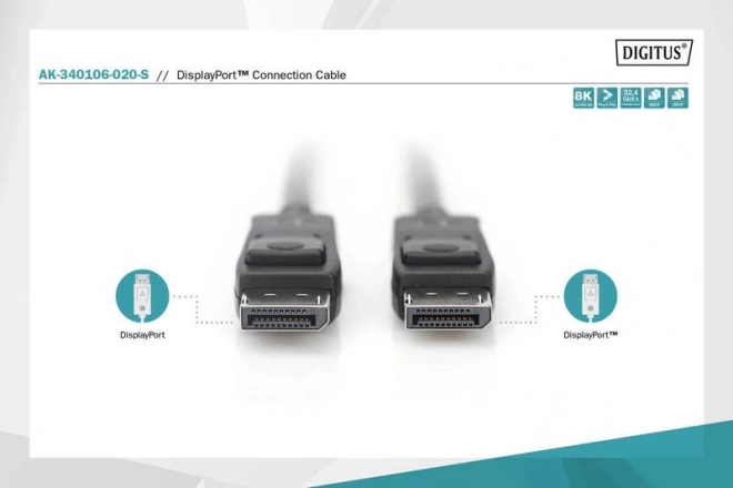 Kábel DisplayPort s uzamknutím 8K UHD Typ DP/DP čierny 2m