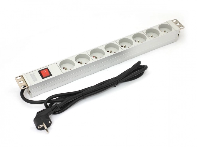 Alumíniový 19" RACK PDU napájací panel s 8 zásuvkami Typ E a káblom Schuko