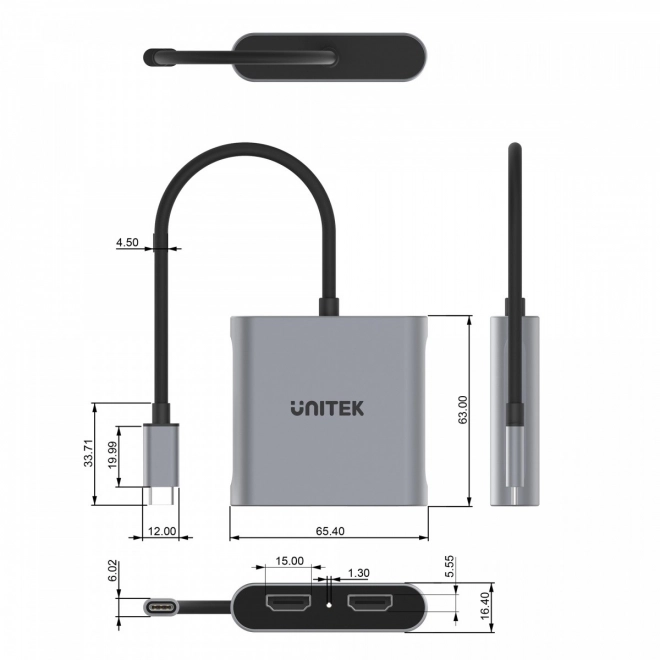 Adaptér USB-C na 2x HDMI 4K MST