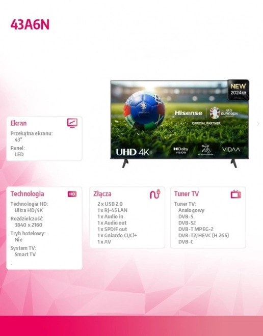 43-palcový LED televízor 43A6N