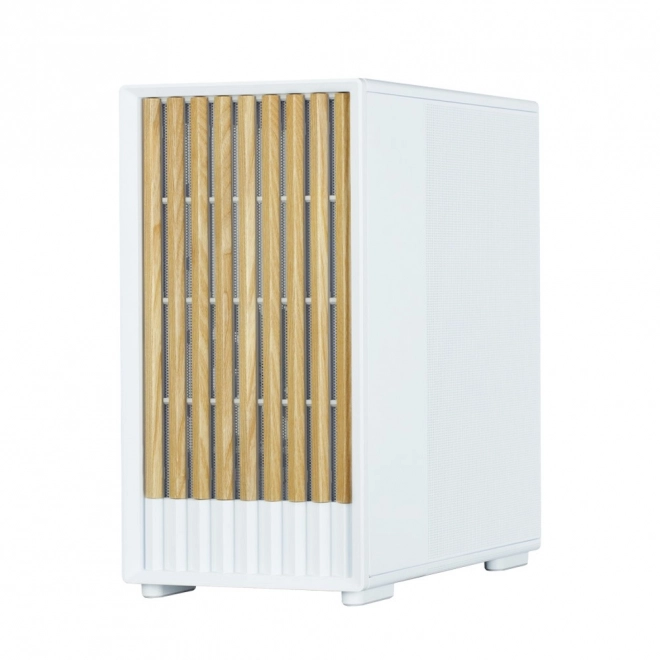 Biela Mini Tower Skriňa s drevenými prvkami