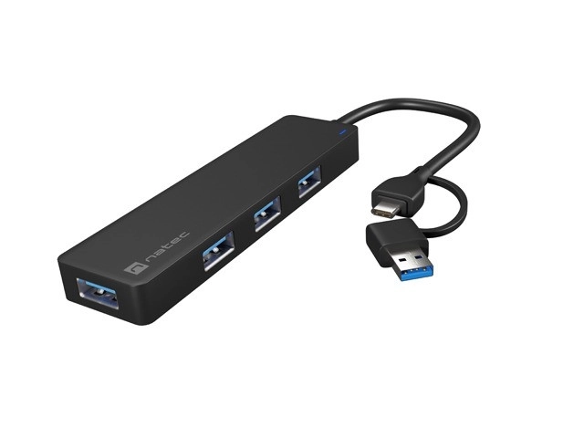 Hub USB-C s 4 portami Mayfly čierny s USB-A adaptérom