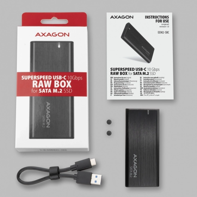 Axagon vonkajší hliníkový box na sata m.2 ssd bez skrutiek usb-c 3.2 gen 2