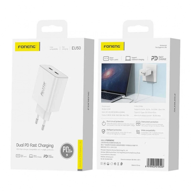 Nabíjačka Foneng s dvomi USB-C portami