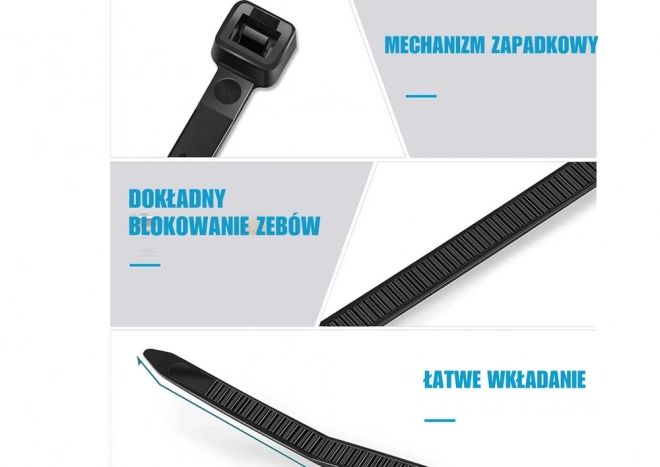 Čierne nylonové zipsové pásky 2,5x200 mm - balenie 100 ks