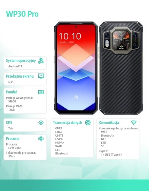 Smartfón WP30 Pro 12/512 GB 11000 mAh Dual SIM čierny